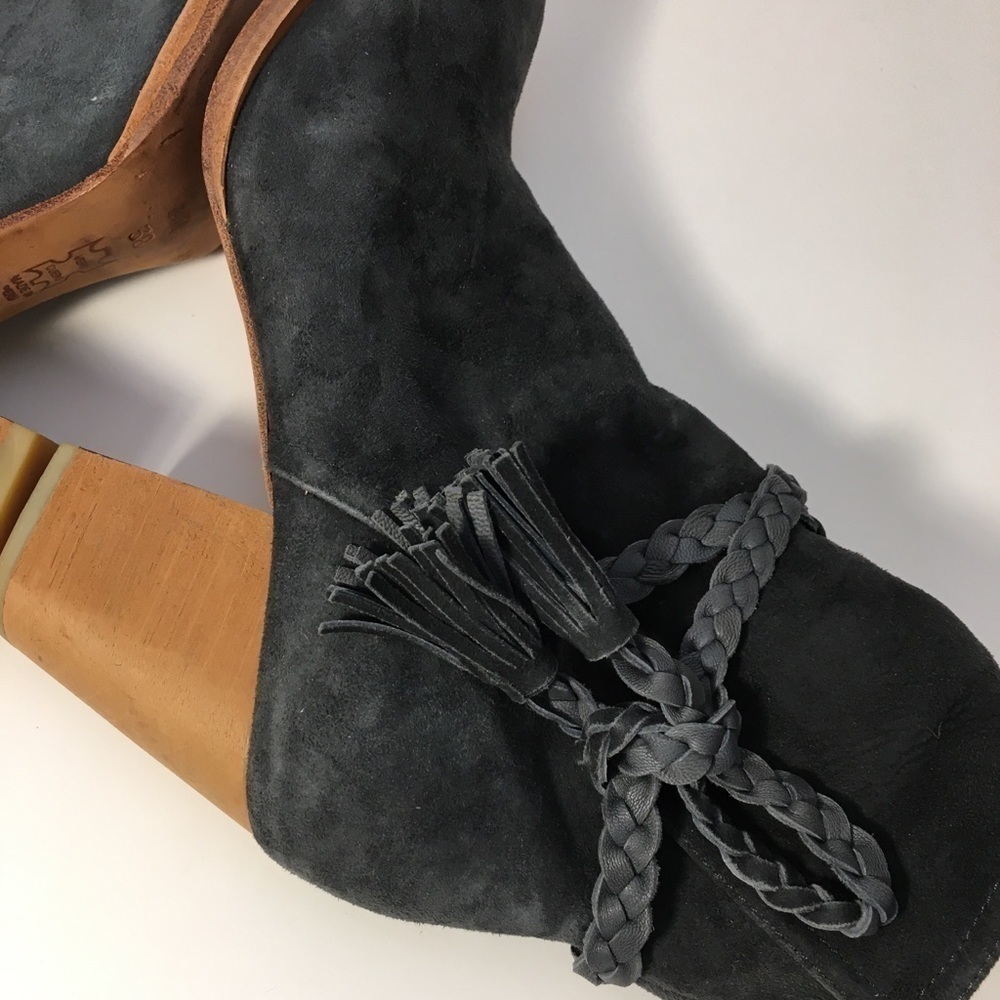 Anthropologie Huma Blanco Gray Suede Leather Ankle Boots Size 38 US 7 Braided - Picture 7 of 13